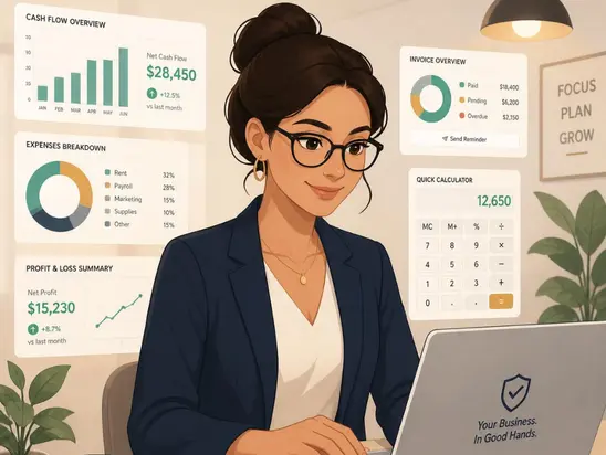 Professional bookkeeping virtual assistant managing financial records, bank reconciliation, and invoicing for small businesses