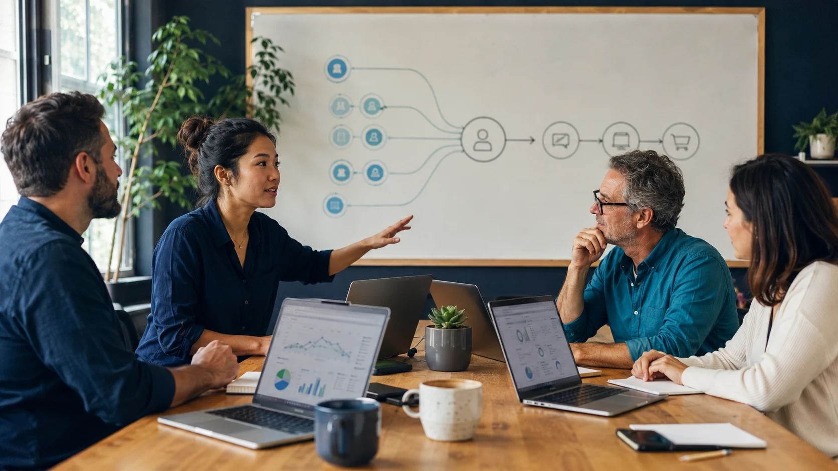 A small business team reviewing SEO performance and AI-search citation visibility as one strategy