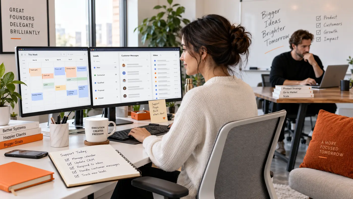 Virtual assistant managing calendar CRM inbox customer messages and leads for a startup
